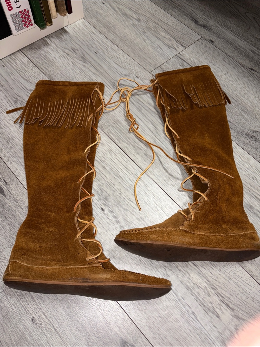 Fringe Lace-Up Over-the-Knee Boots - Brown great for fall, halloween ! - Picture 3 of 6
